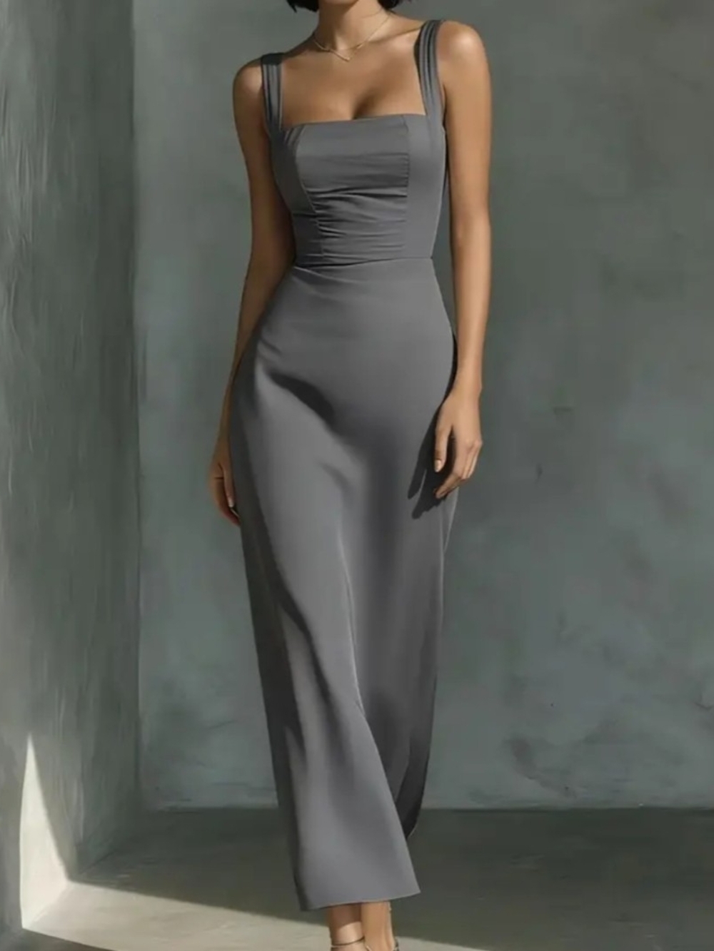 Woman's NWT Sleeveless Square Neck Midi Dress - Gray Small